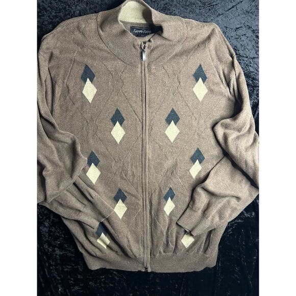 Kenneth Roberts Cotton Cashmere Argyle Zip Sweater XXL - Picture 1 of 5
